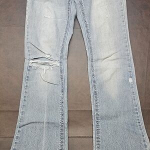 Forever 21 Light Blue Distressed Flare Jeans